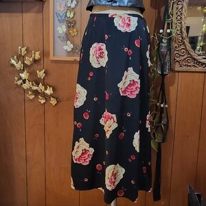 Kathie Lee Collection Floral Maxi Skirt in Black and Pink